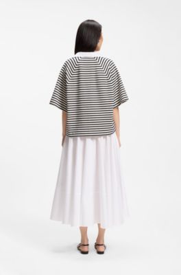 Striped cotton-blend sweatshirt with Johnny collar, Black / White