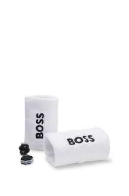 Gift-boxed tennis set with wristbands and vibration dampeners, Black