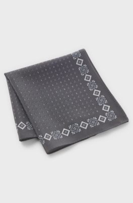 BOSS BY BECKHAM pocket square in printed silk, Grey Patterned