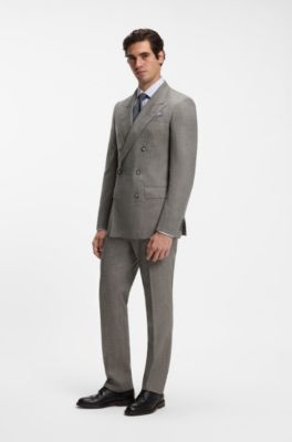 BOSS BY BECKHAM pocket square in printed silk, Grey Patterned