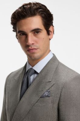 BOSS BY BECKHAM pocket square in printed silk, Grey Patterned