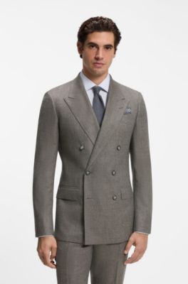 BOSS BY BECKHAM pocket square in printed silk, Grey Patterned