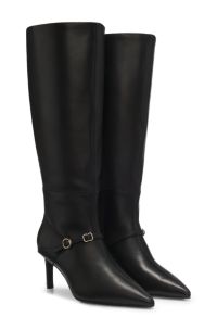 Structured leather knee-high boots with buckle, Black