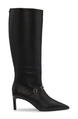 Structured leather knee-high boots with buckle 3