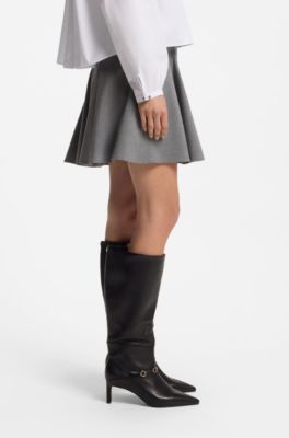 Structured leather knee-high boots with buckle, Black