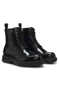 Lace-up leather boots with debossed logo, Black