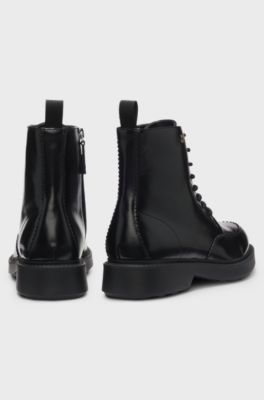 Lace-up leather boots with debossed logo, Black