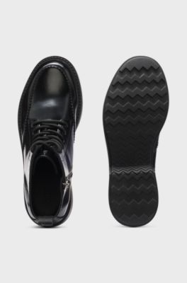 Lace-up leather boots with debossed logo, Black