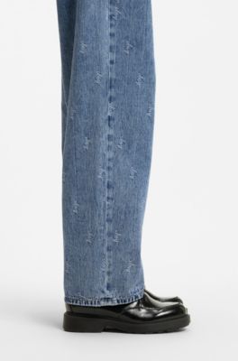Lace-up leather boots with debossed logo, Black