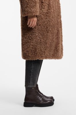 Lace-up leather boots with debossed logo, Dark Brown