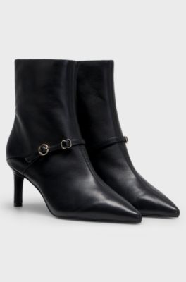 Leather ankle boots with a logo buckle, Black