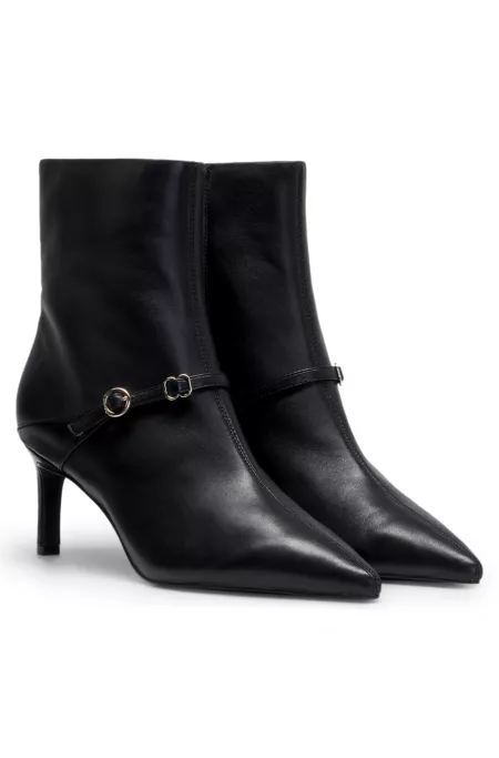 Leather ankle boots with a logo buckle