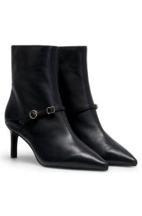 Leather ankle boots with a logo buckle, Black