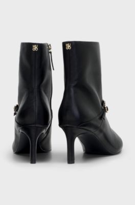 Leather ankle boots with a logo buckle, Black