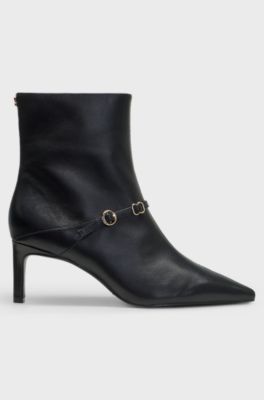 Leather ankle boots with a logo buckle, Black