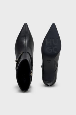 Leather ankle boots with a logo buckle, Black