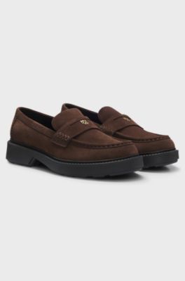 Penny-Loafers aus Veloursleder mit grober Gummisohle, Dunkelbraun