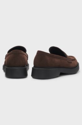 Suede penny loafers with chunky rubber sole, Dark Brown