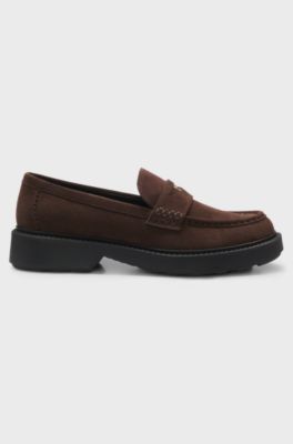 Suede penny loafers with chunky rubber sole, Dark Brown