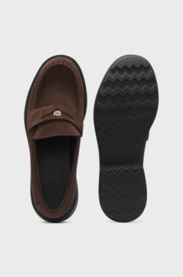 Penny-Loafers aus Veloursleder mit grober Gummisohle, Dunkelbraun