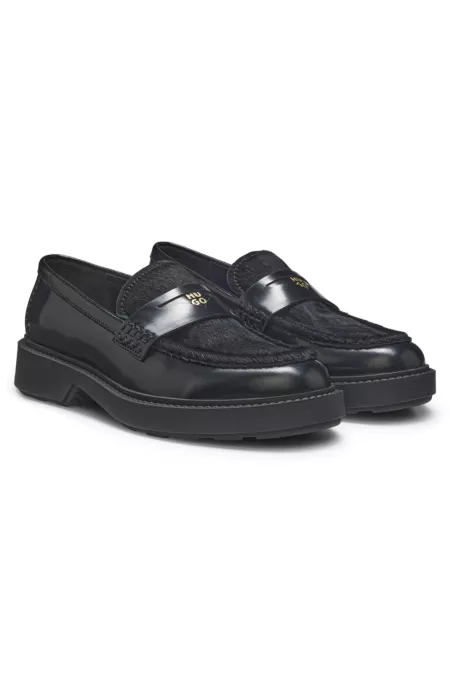 Mocassins en cuir à finition Penny avec vamp en poils de veau