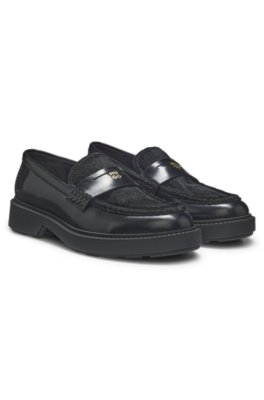 Leather penny loafers with calf hair vamp