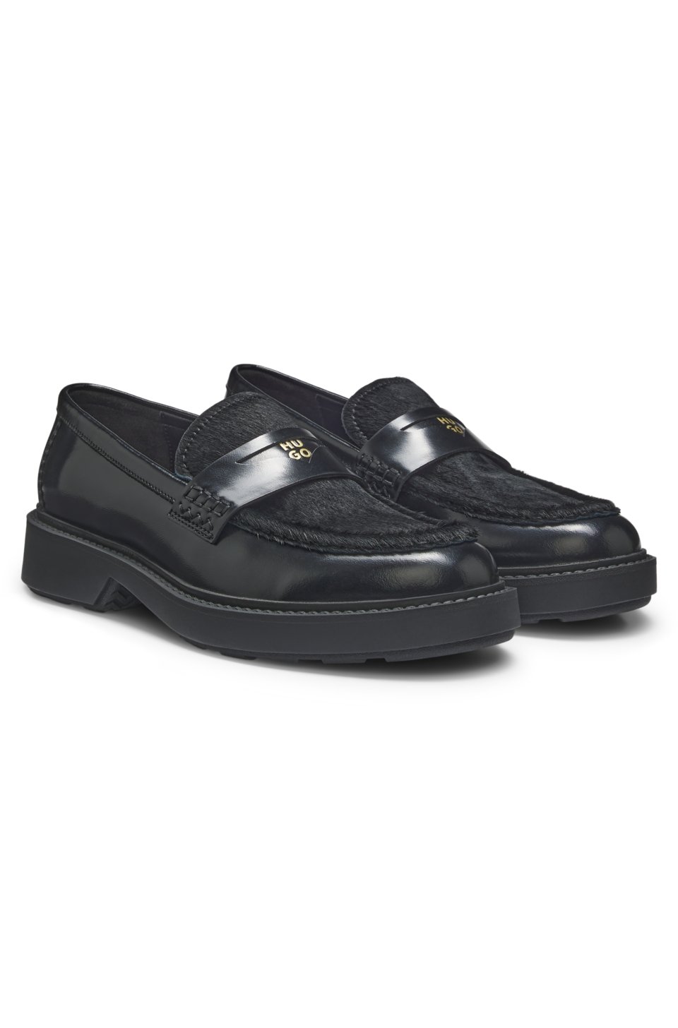 Leather penny loafers with calf hair vamp