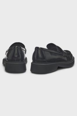 Leather penny loafers with calf hair vamp, Black
