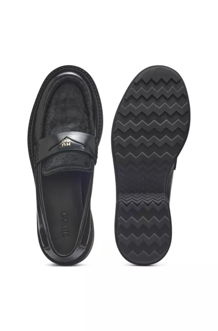 Mocassins en cuir à finition Penny avec vamp en poils de veau