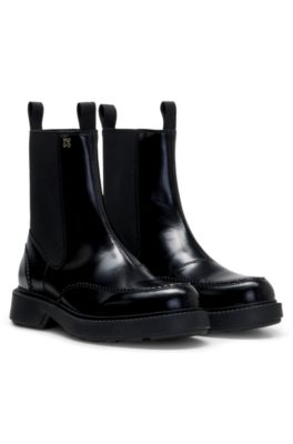 Stacked-logo Chelsea boots in polished leather, Black
