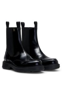 Stacked-logo Chelsea boots in polished leather, Black