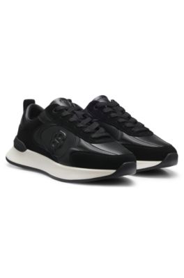 Leather and suede trainers with Double B monogram, Black