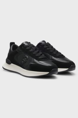 Leather and suede trainers with Double B monogram, Black