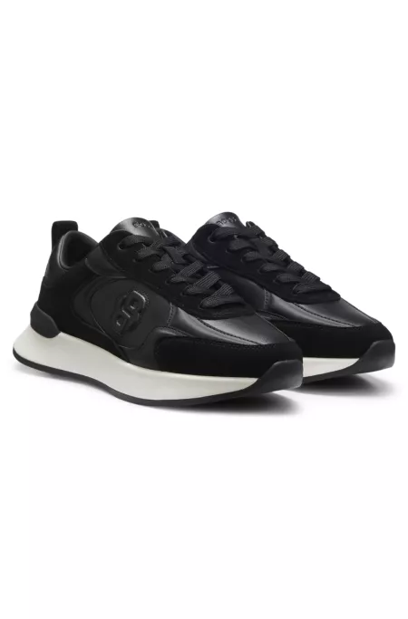 Leather and suede trainers with Double B monogram