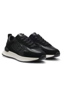 Leather and suede trainers with Double B monogram, Black