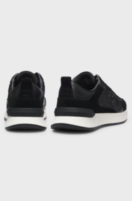 Leather and suede trainers with Double B monogram, Black