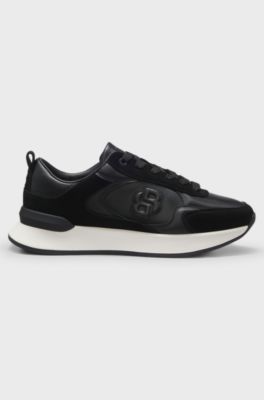 Leather and suede trainers with Double B monogram, Black