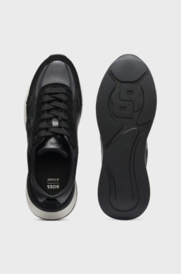 Leather and suede trainers with Double B monogram, Black