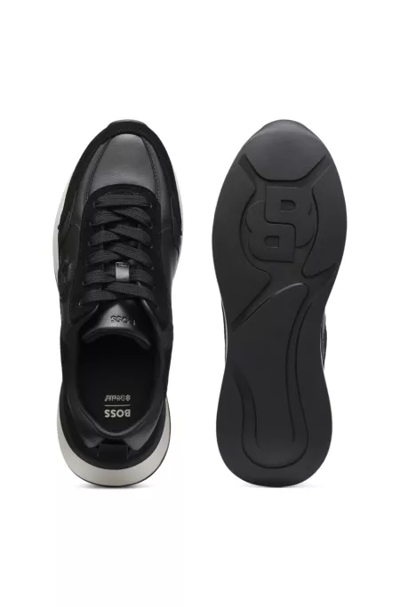 Leather and suede trainers with Double B monogram