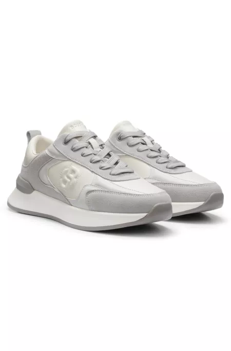 Leather and suede trainers with Double B monogram