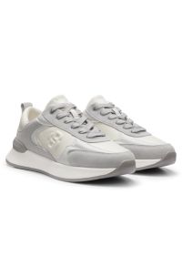 Leather and suede trainers with Double B monogram, Light Grey