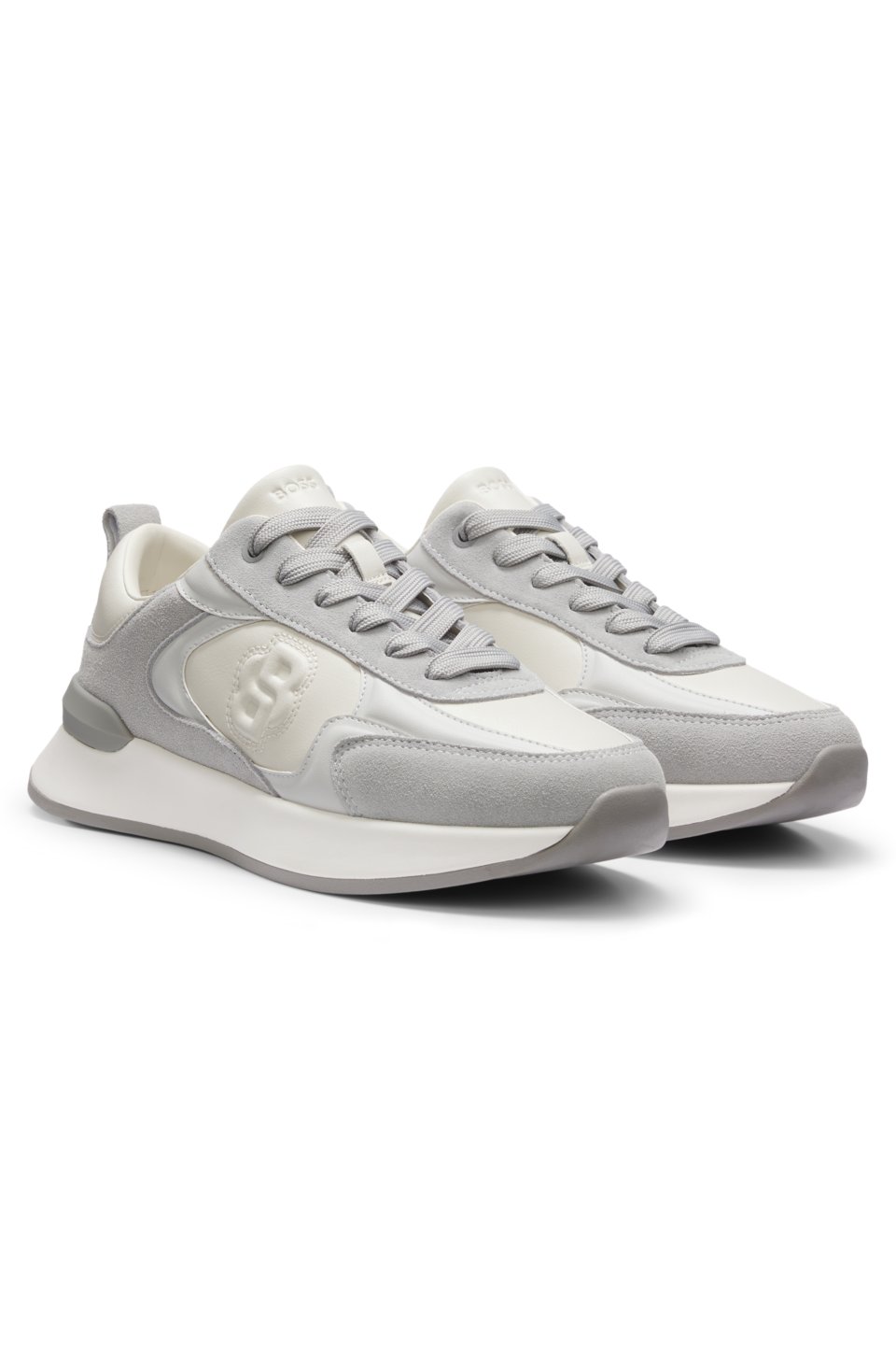 Leather and suede trainers with Double B monogram