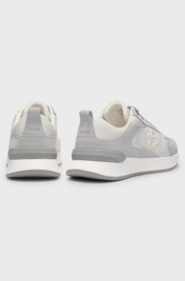 Leather and suede trainers with Double B monogram, Light Grey