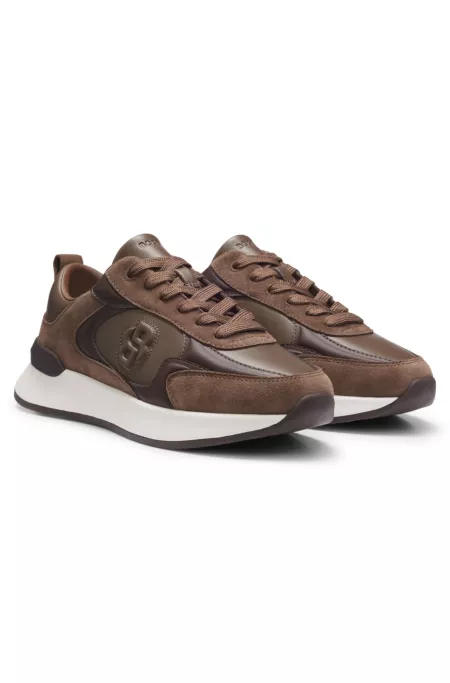 Leather and suede trainers with Double B monogram