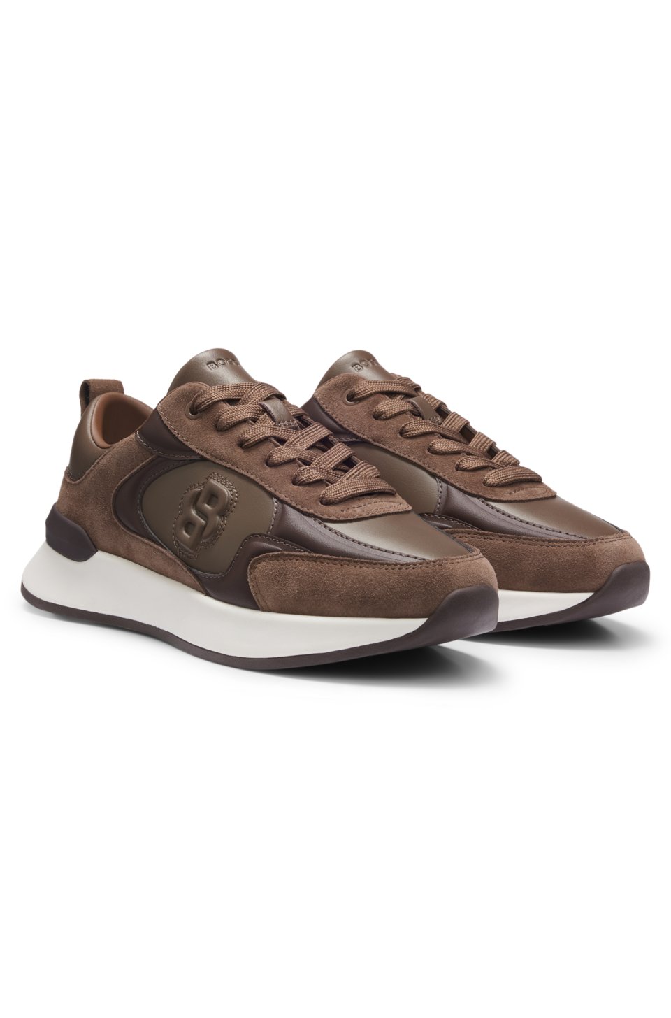 Leather and suede trainers with Double B monogram