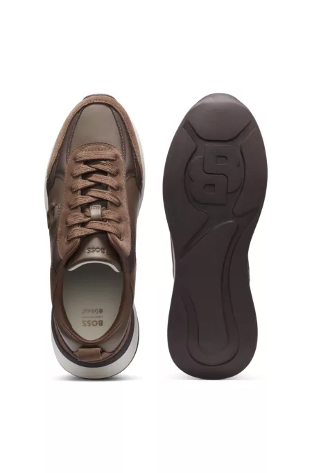 Leather and suede trainers with Double B monogram