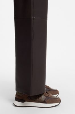 Leather and suede trainers with Double B monogram, Brown