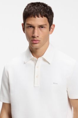 Waffle-structured polo shirt, Natural