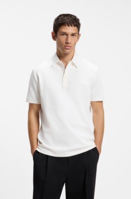 Waffle-structured polo shirt, Natural