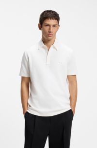Waffle-structured polo shirt, Natural